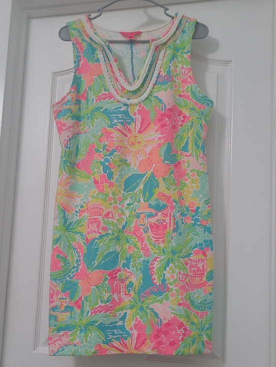 Lilly Pulitzer Dresses & Skirts - Lilly Pulitzer Harper Multicolor Beaded V-Neck Tropical Mini Dress